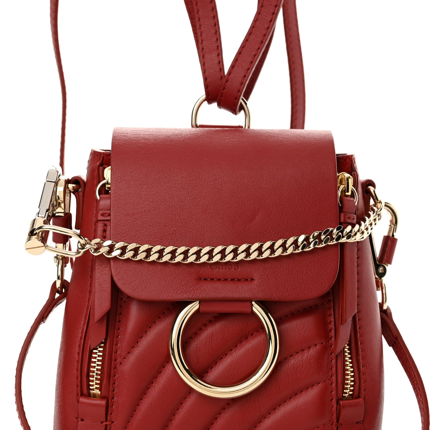 Chloe Calfskin Quilted Mini Faye Backpack Dahlia Red 8 of 10