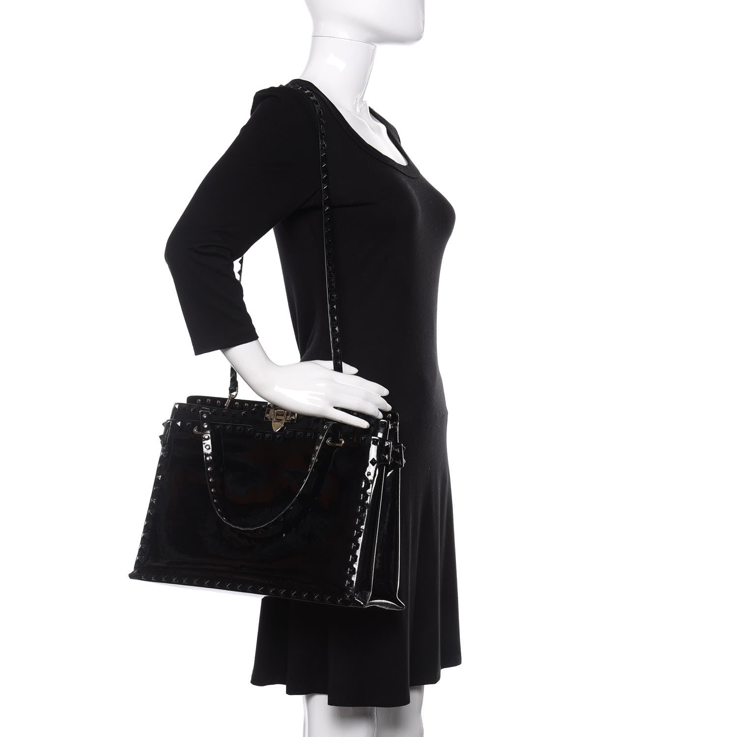 Valentino Garavani Patent Rockstud Flip Lock Tote Black 2 of 13