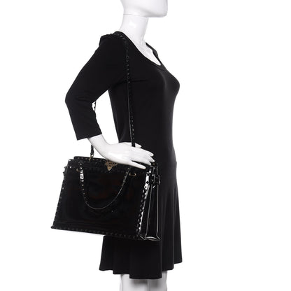 Valentino Garavani Patent Rockstud Flip Lock Tote Black 2 of 13
