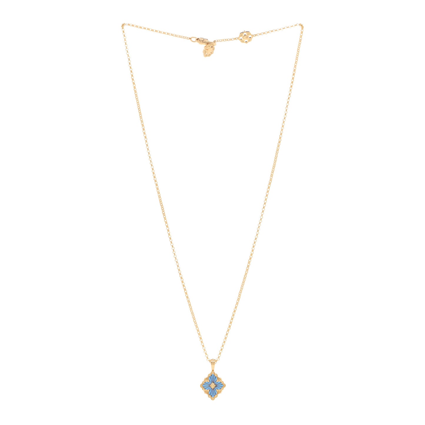 18K Yellow Gold Enamel Small Opera Tulle Necklace Green Blue