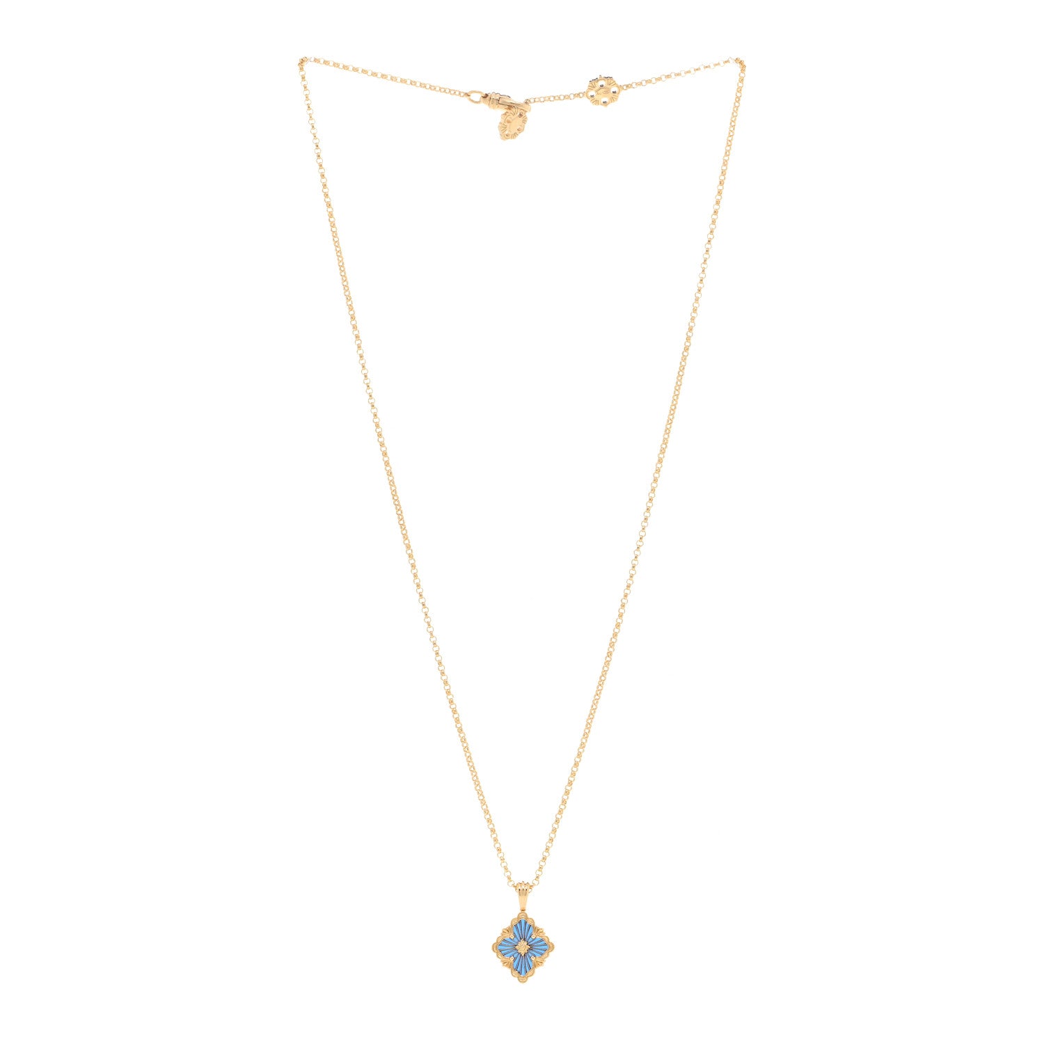 Buccellati 18K Yellow Gold Enamel Small Opera Tulle Necklace Green Blue 3 of 6