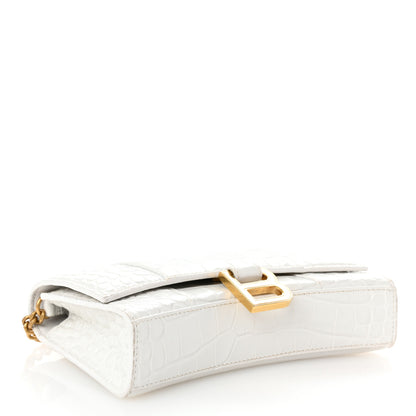 Balenciaga Shiny Calfskin Crocodile Embossed Hourglass Chain Bag White 4 of 10