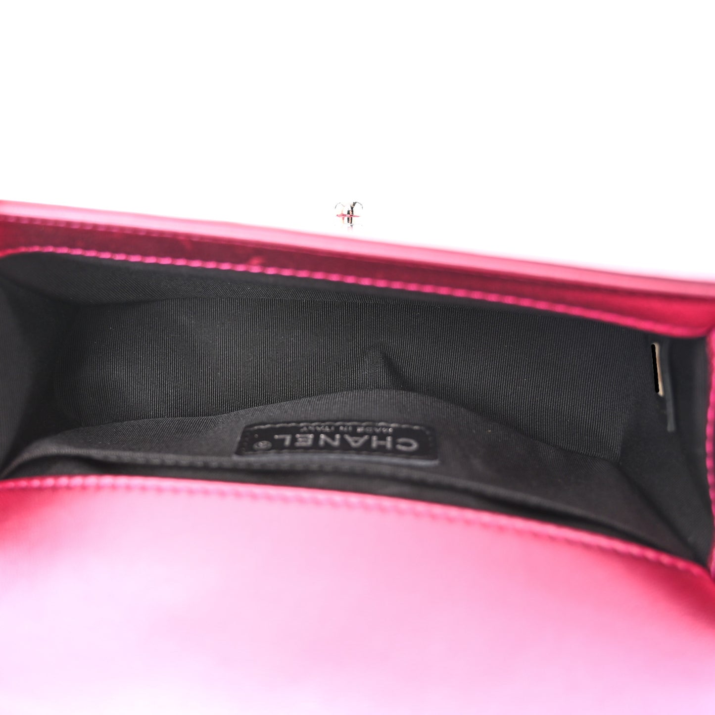 Metallic Patent Calfskin Quilted Small Boy Flap Pink