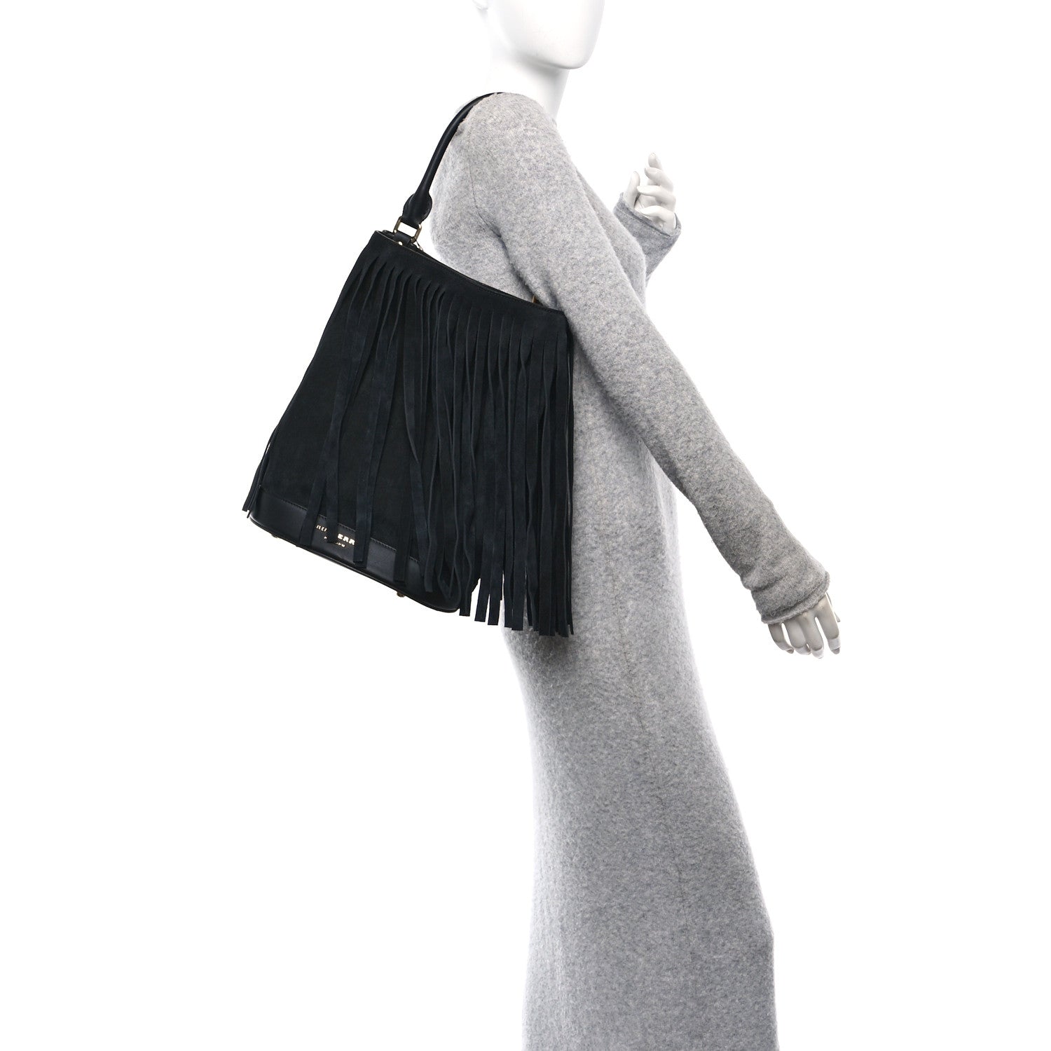 Burberry Prorsum Suede Fringe Bucket Bag Black 2 of 11
