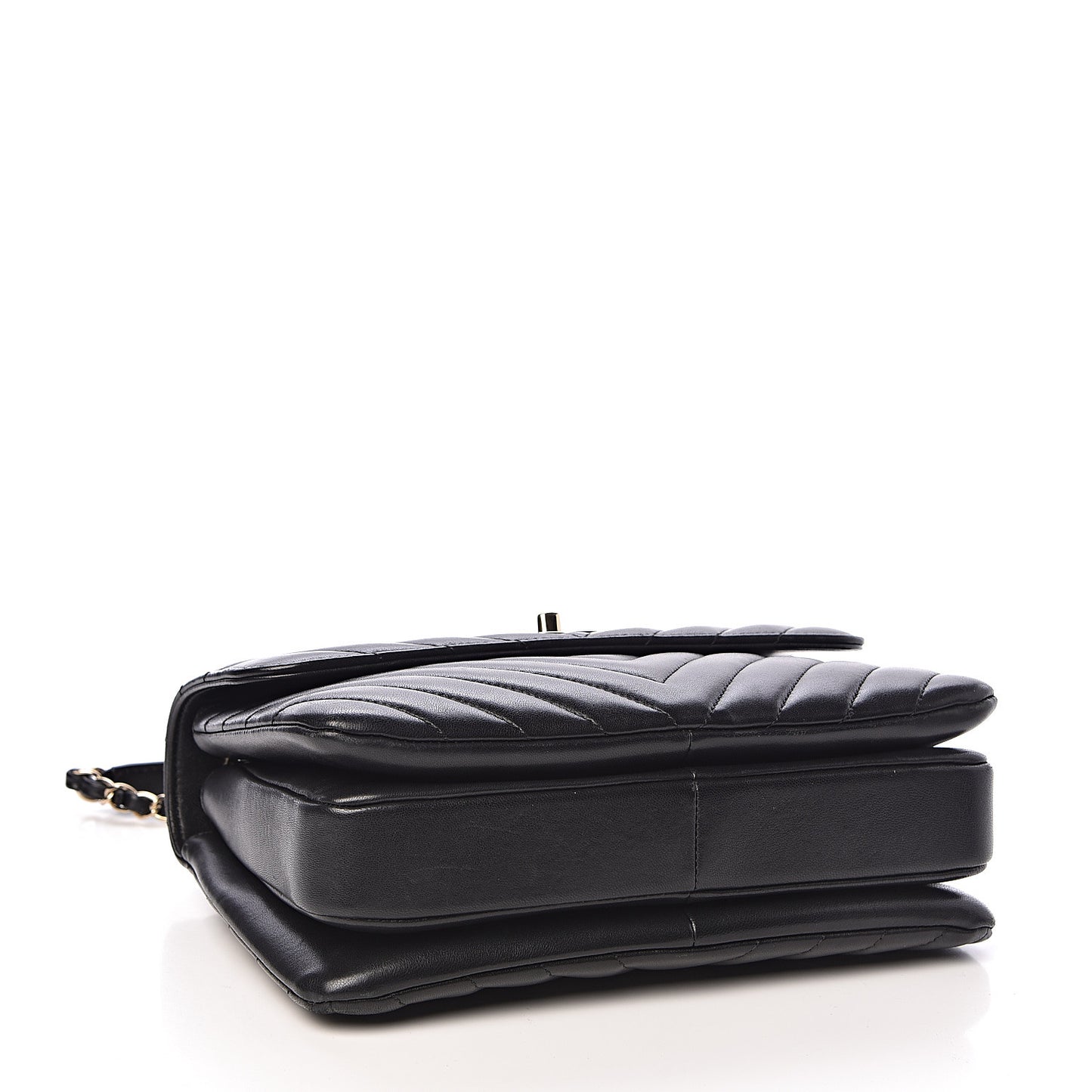 Lambskin Chevron Quilted Small Trendy CC Dual Handle Flap Bag Black