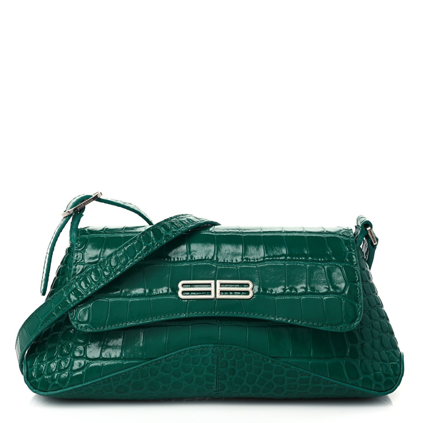 Shiny Super Supple Calfskin Crocodile Embossed Small XX Flap Stretch Bag Jade