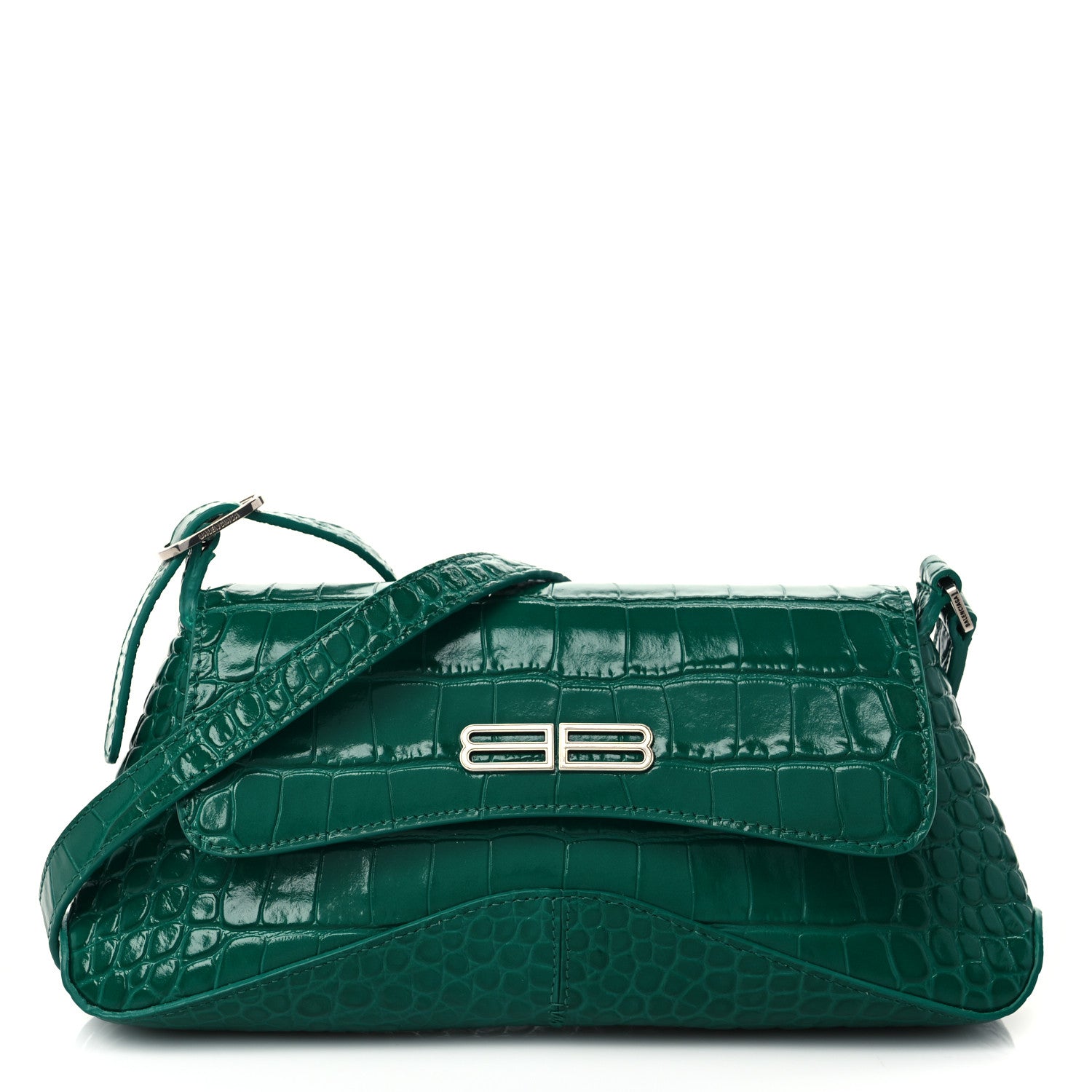 Balenciaga Shiny Super Supple Calfskin Crocodile Embossed Small XX Flap Stretch Bag Jade 1 of 7