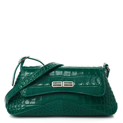 Balenciaga Shiny Super Supple Calfskin Crocodile Embossed Small XX Flap Stretch Bag Jade 1 of 7