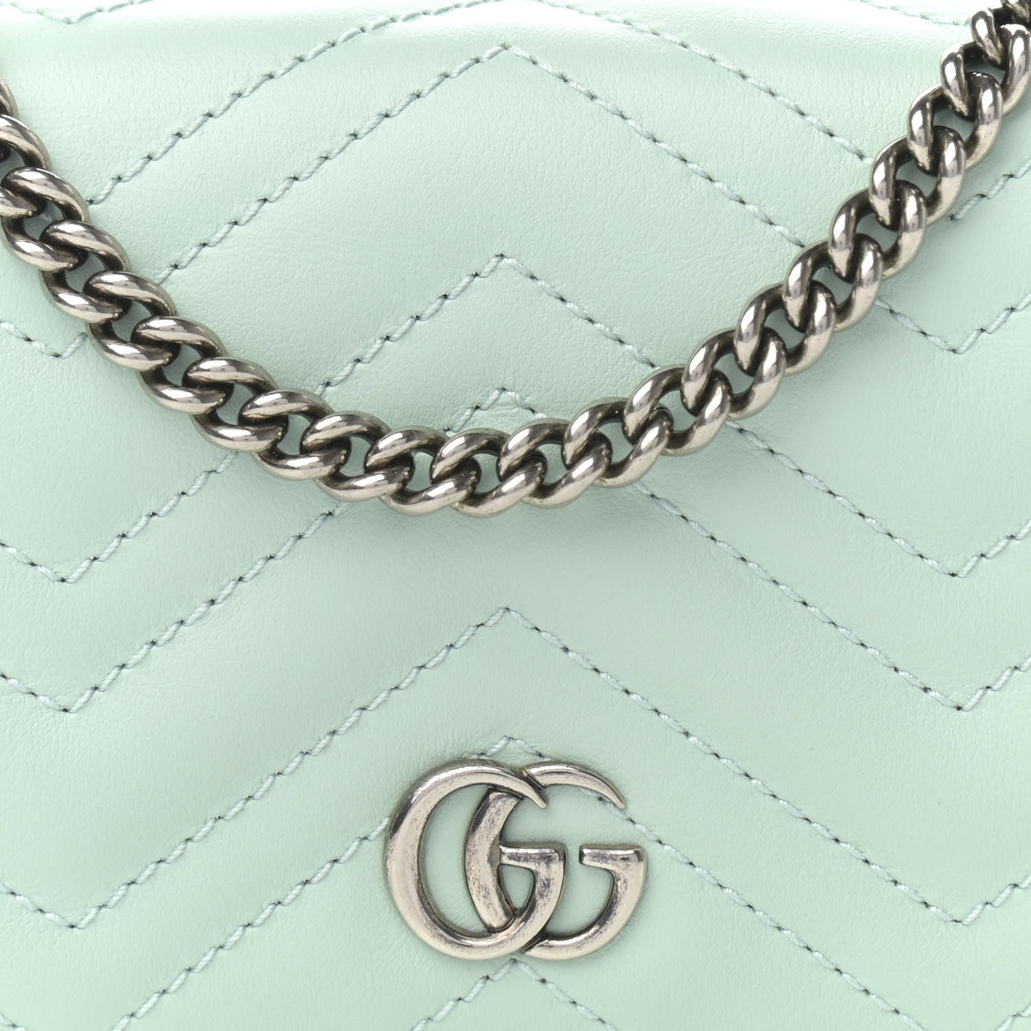 Gucci Calfskin Matelasse GG Marmont Mini Wallet On Chain Water Green 8 of 11