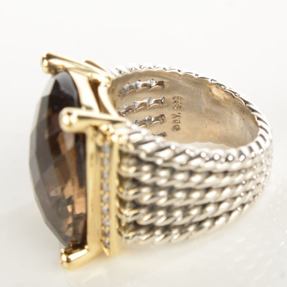 David Yurman Sterling Silver 18K Yellow Gold Diamond 20mm Smoky Quartz Wheaton Ring 51 5.75 4 of 5