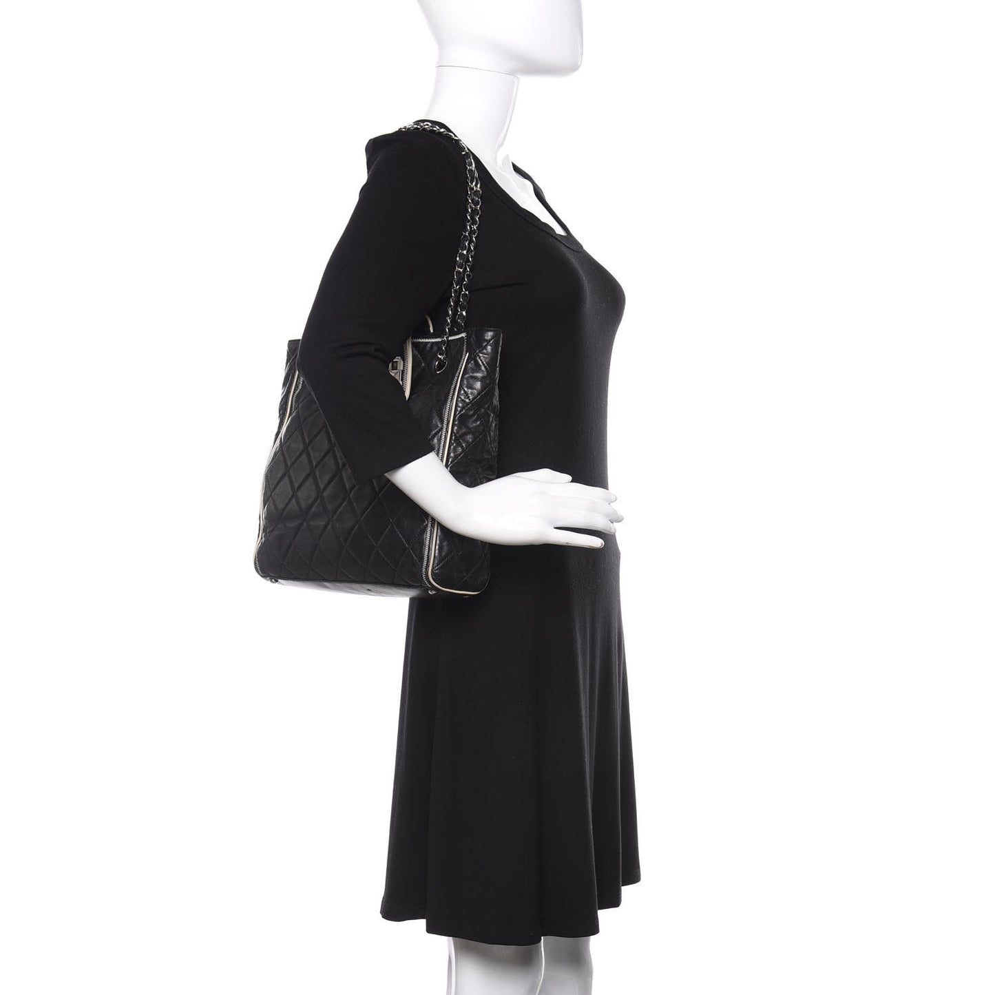 Glazed Lambskin Quilted Large North South Tote Black