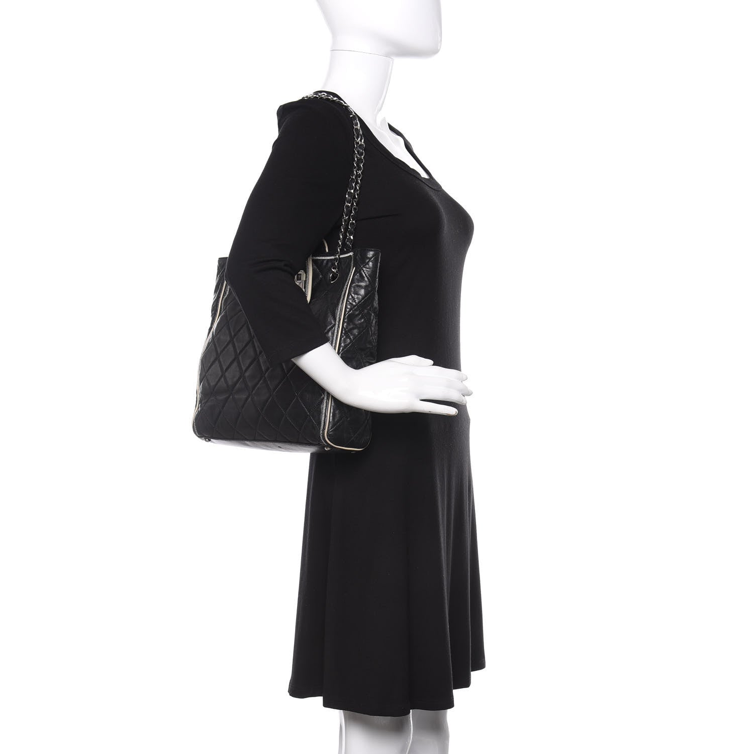 Chanel Glazed Lambskin Quilted Large North South Tote Black 2 of 15