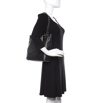 Chanel Glazed Lambskin Quilted Large North South Tote Black 2 of 15