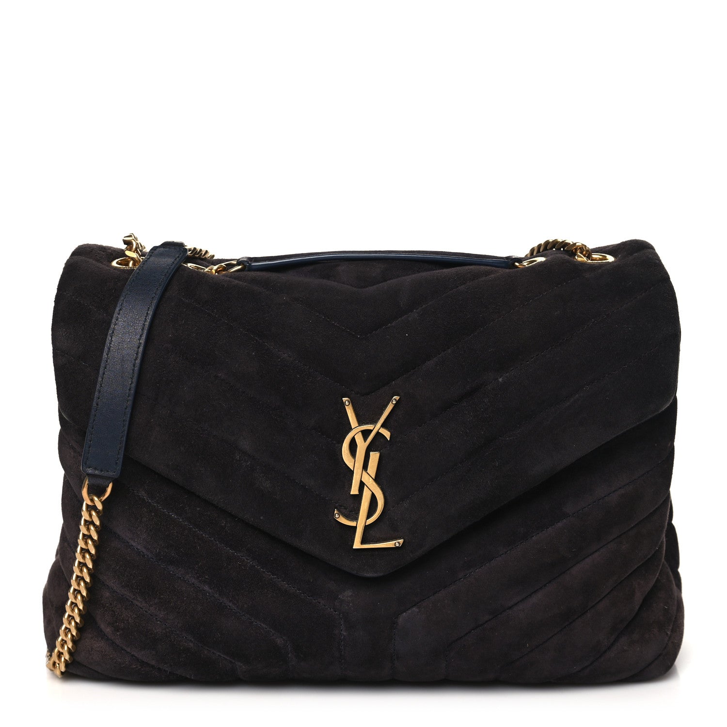 Saint Laurent Suede Calfskin Y Quilted Monogram Medium Loulou Chain Satchel Deep Marine 1 of 12