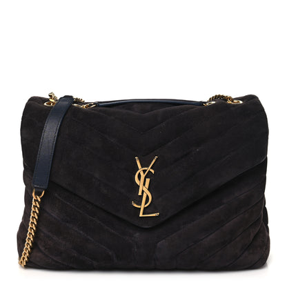 Saint Laurent Suede Calfskin Y Quilted Monogram Medium Loulou Chain Satchel Deep Marine 1 of 12