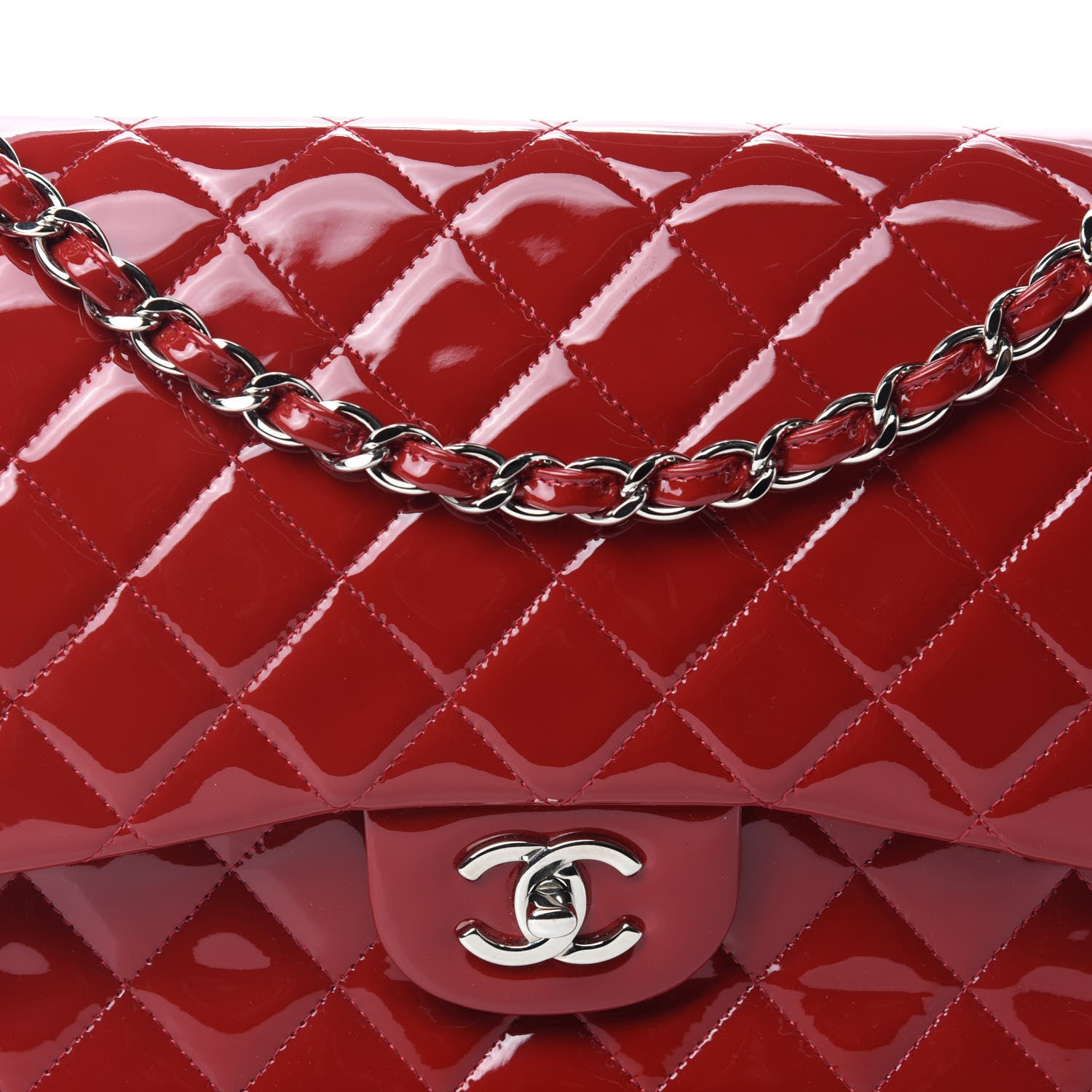Chanel Patent Quilted Jumbo Double Flap Red 12 of 12