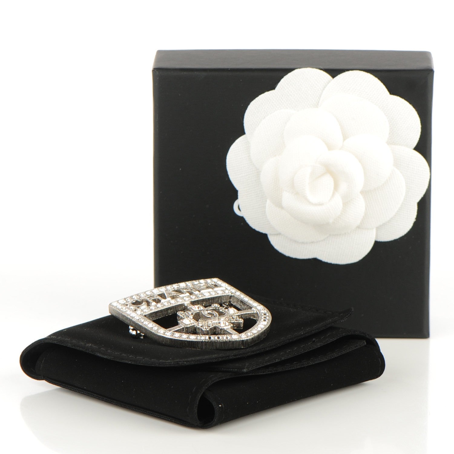 Chanel Swarovski Baguette Crystal CC Shield Brooch Silver 5 of 5