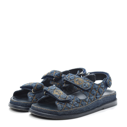 Chanel Denim Velcro Dad Sandals 38.5 Navy Blue 3 of 6