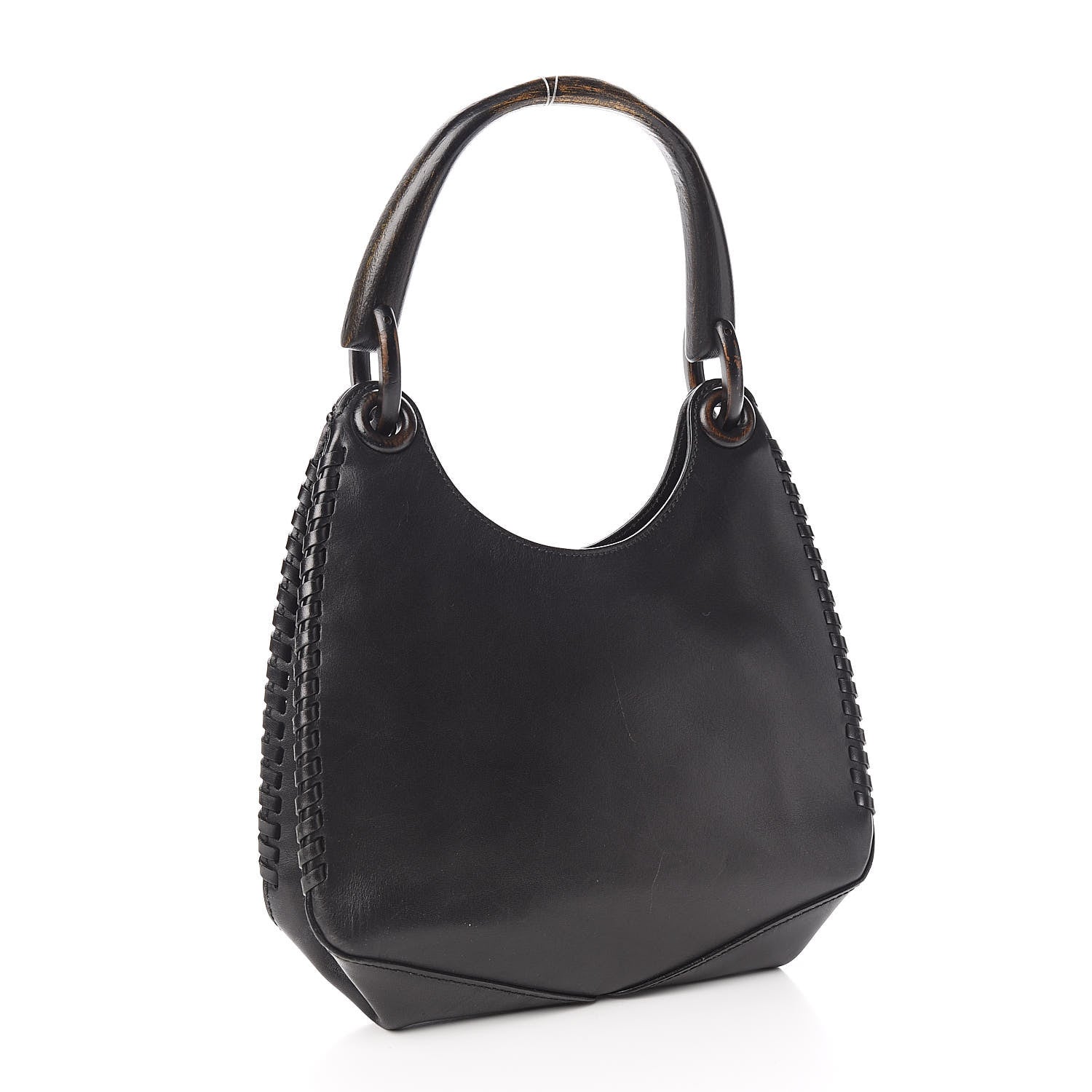 Gucci Calfskin Whipstitch Wooden Handle Small Hobo Black 3 of 11