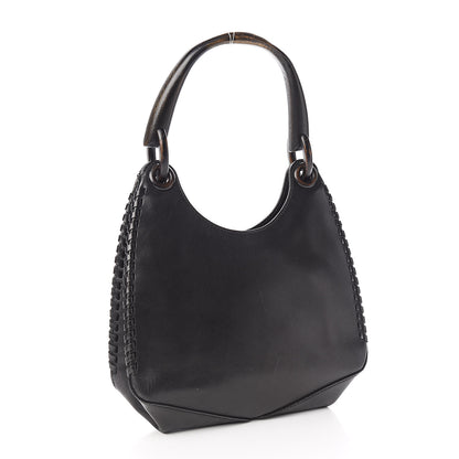 Gucci Calfskin Whipstitch Wooden Handle Small Hobo Black 3 of 11