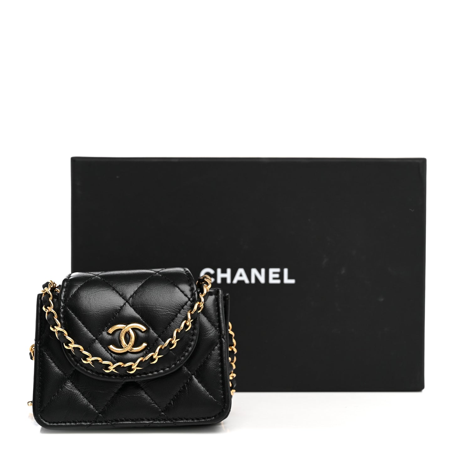 Lambskin Quilted Mini Accordion Clutch With Chain Black