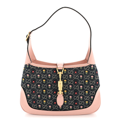 Gucci New Denim GG Monogram Calfskin Love Parade Small Jackie 1961 Hobo Light Pink 1 of 15