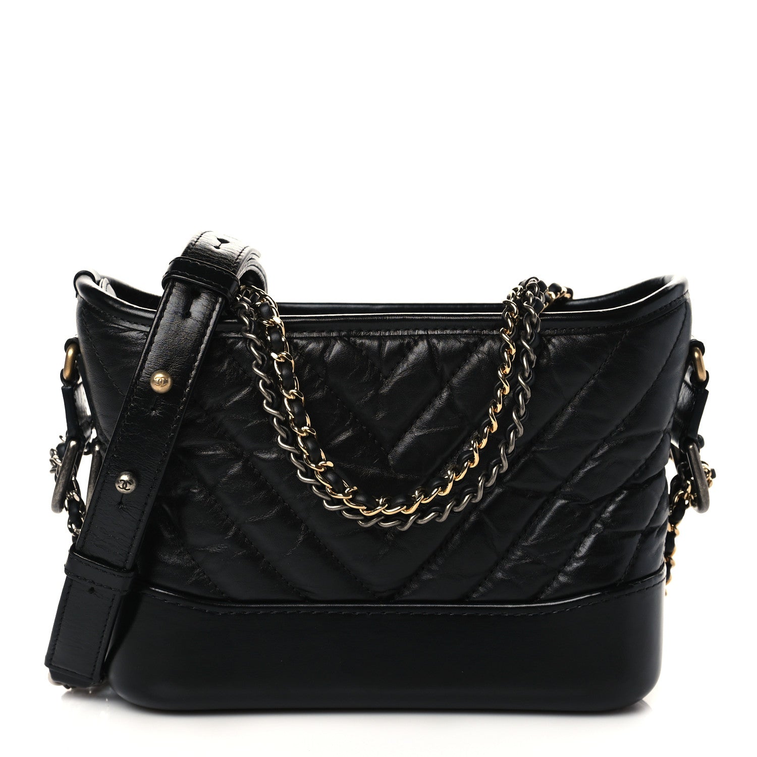 Chanel Aged Calfskin Chevron Quilted Small Gabrielle Hobo Black 1 of 10