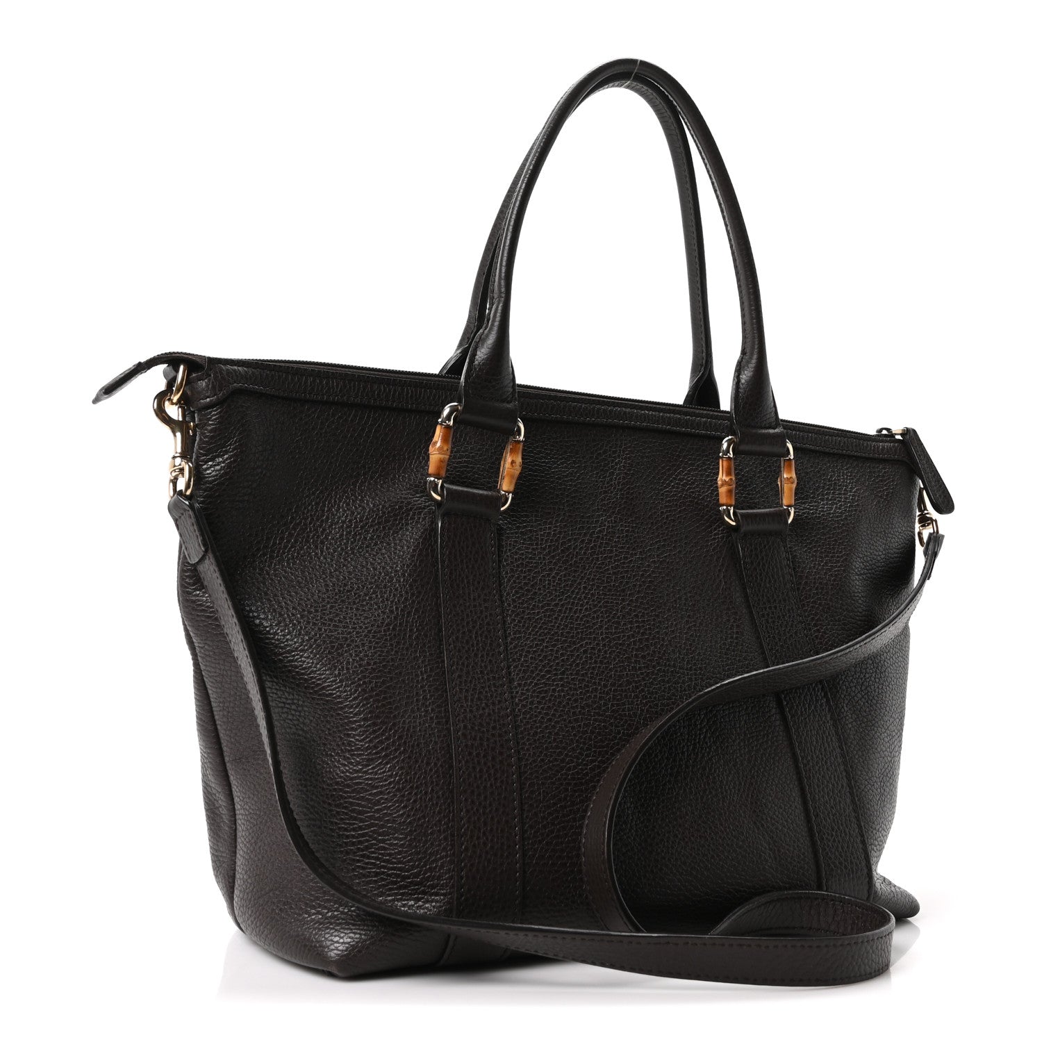 Gucci Calfskin Bamboo Top Handle Tote Dark Brown 3 of 10