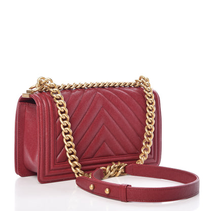 Chanel Caviar Chevron Quilted Medium Boy Flap Red 3 of 12