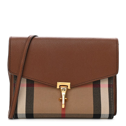 Burberry Derby Calfskin House Check Small Macken Crossbody Bag Tan 1 of 9