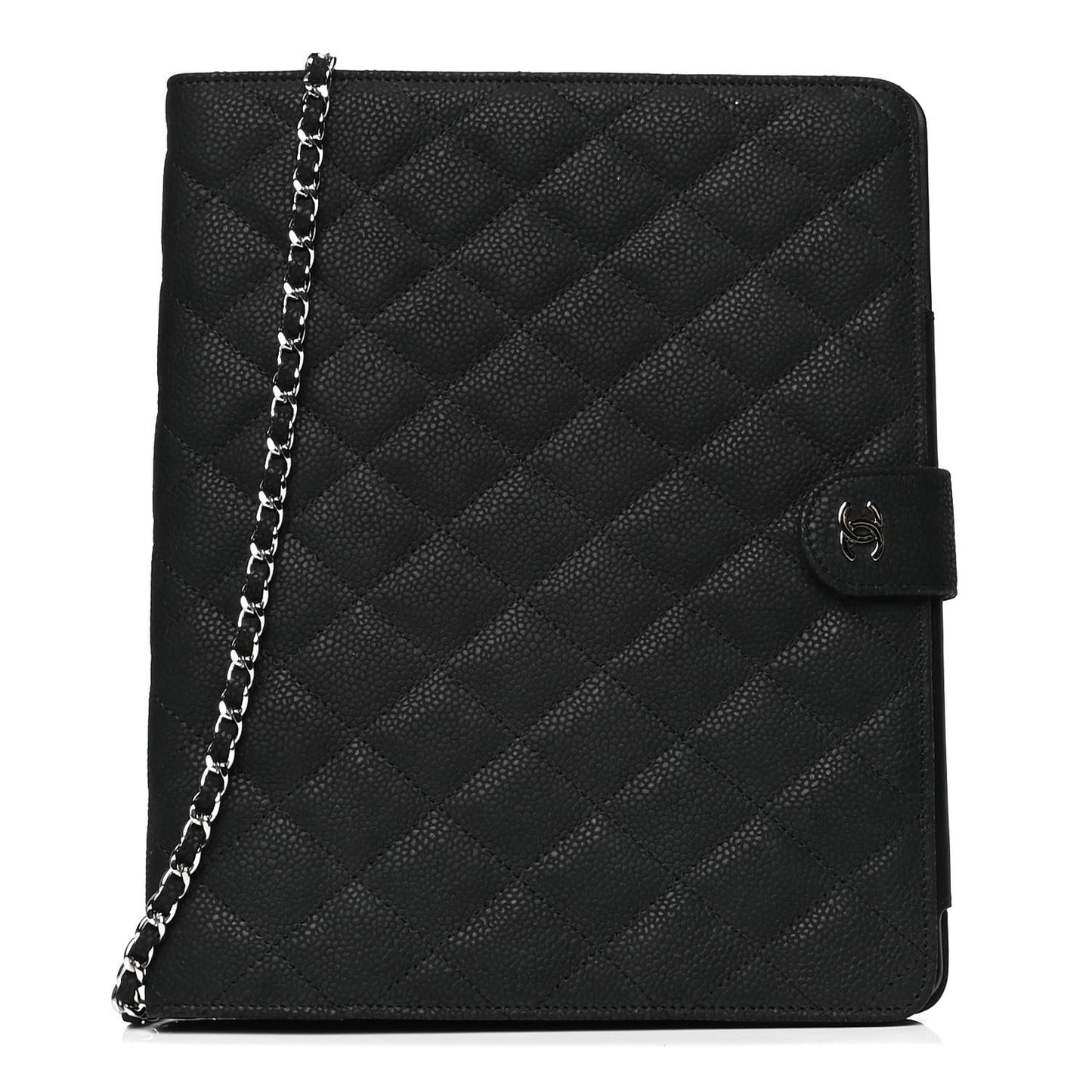 Iridescent Caviar Quilted Crossbody iPad Holder Black