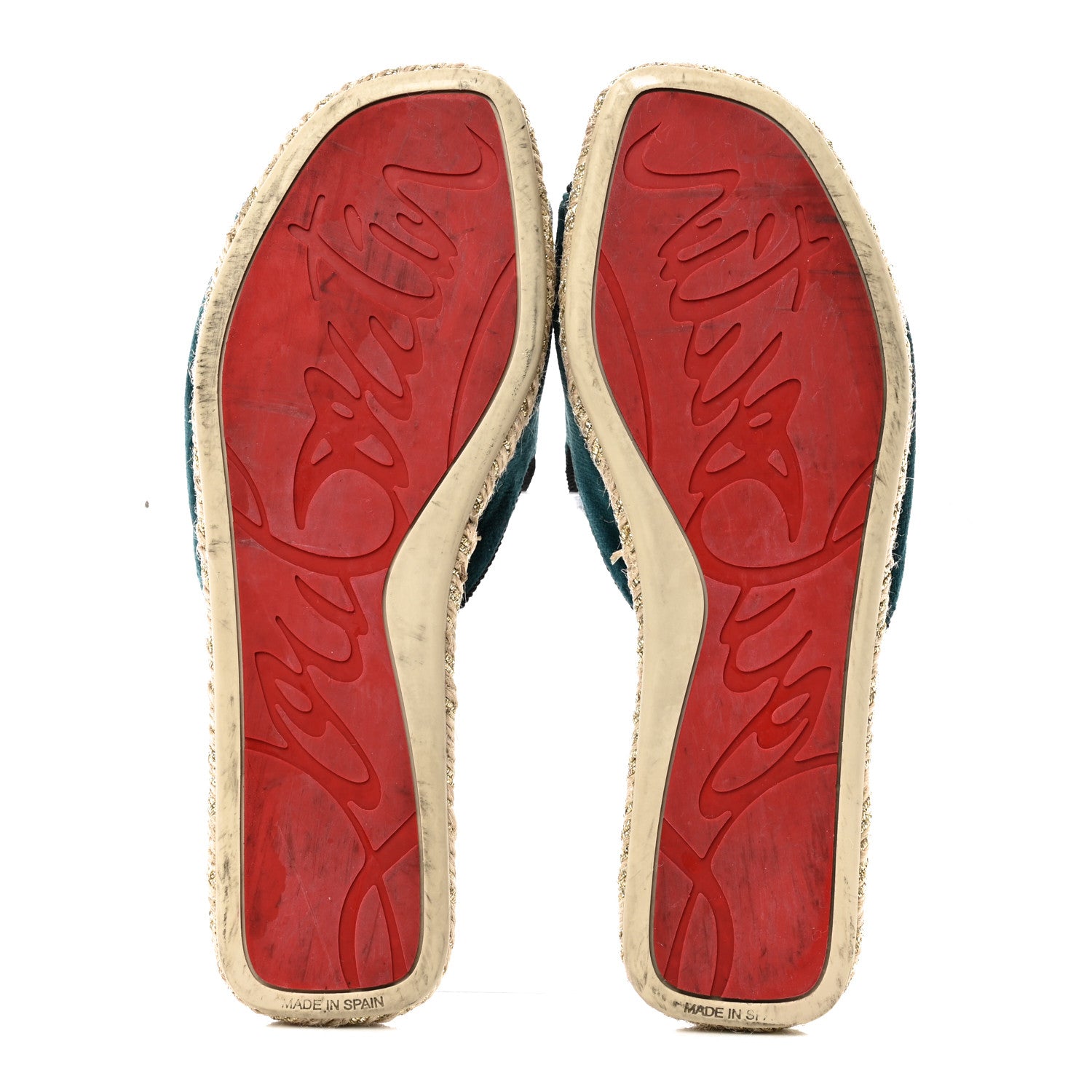 Christian Louboutin Canvas Raffia Velvet Pacha Loubi Flat Espadrilles Vers 35 Black Multicolor 5 of 9