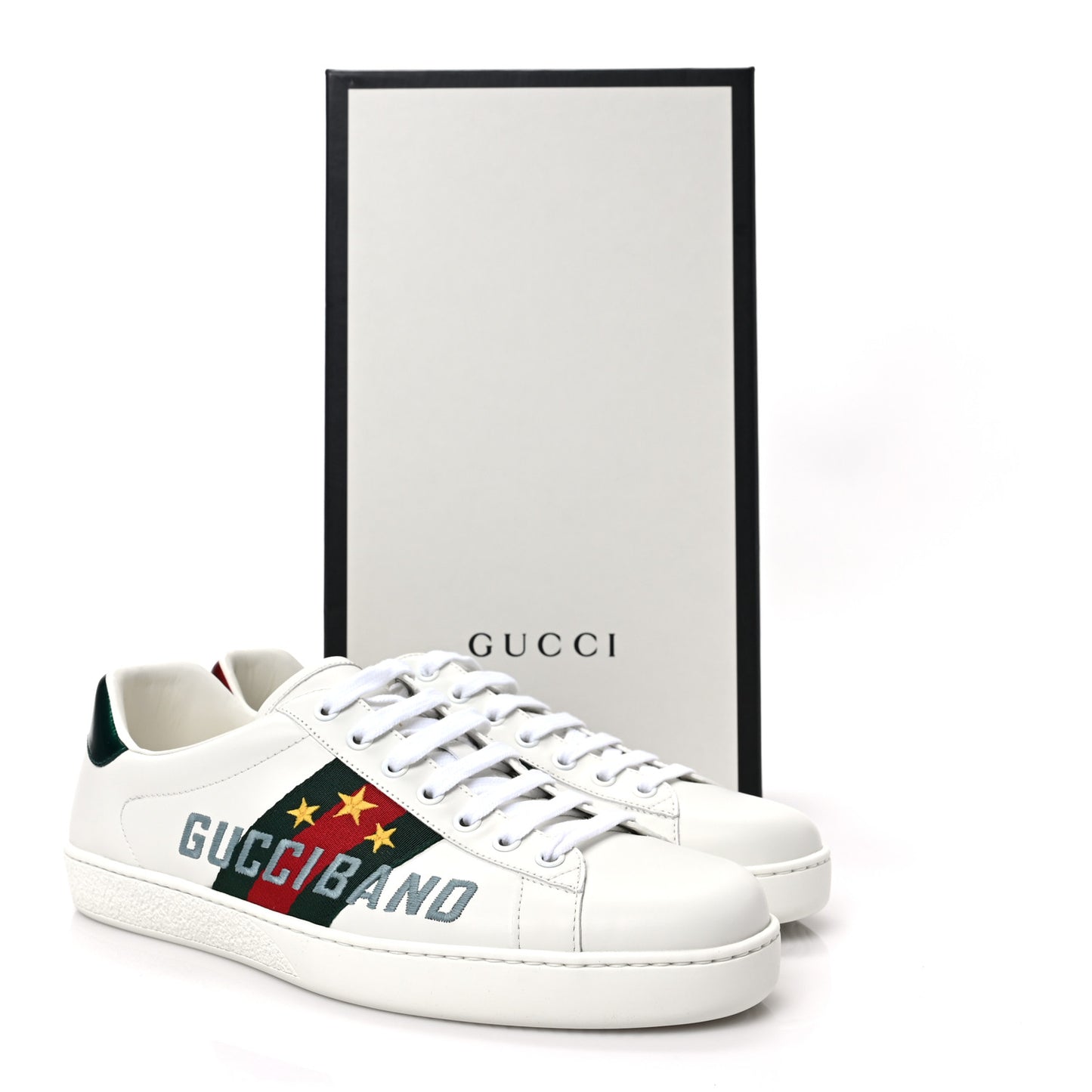 Calfskin Web Mens Gucci Band Ace Sneakers 8.5 White