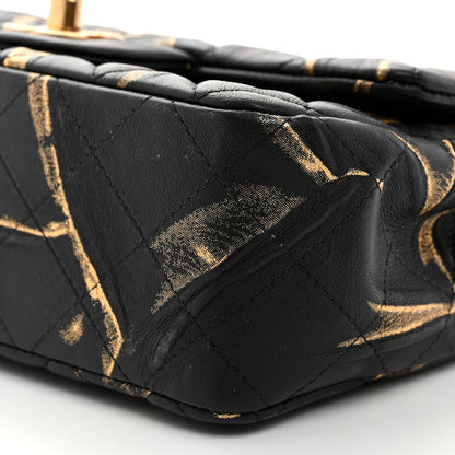 Chanel Crumpled Calfskin Printed Quilted Mini Rectangular Flap Black Gold 10 of 10