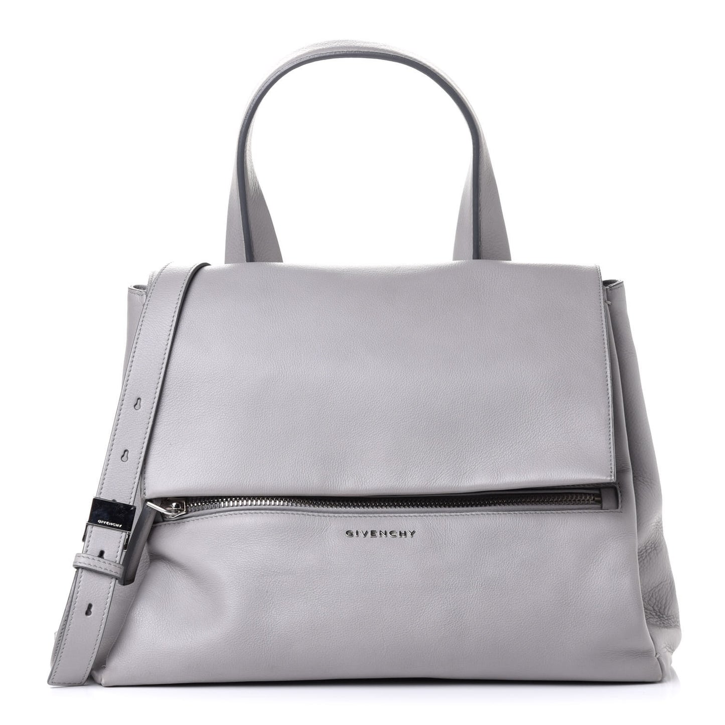Grained Calfskin Medium Pandora Pure Flap Bag Pearl Grey