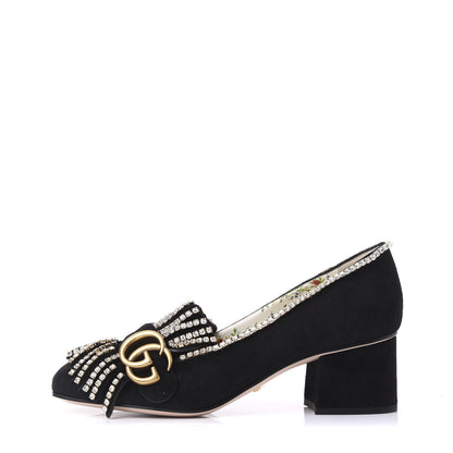 Gucci Kid Scamosciato Crystal GG Marmont Fringe 50mm Loafer Pumps 36 Black 1 of 8