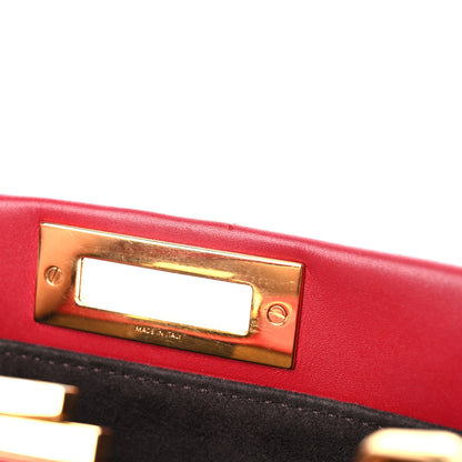 Fendi Vitello Morgan Fabric Jacquard Pequin Medium Peekaboo Iconic Satchel Mattone Tobacco Black 17 of 25