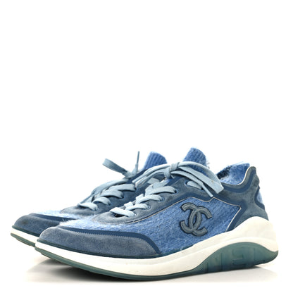 Chanel Suede Calfskin Stretch Fabric CC Sneakers 40.5 Light Blue 4 of 7