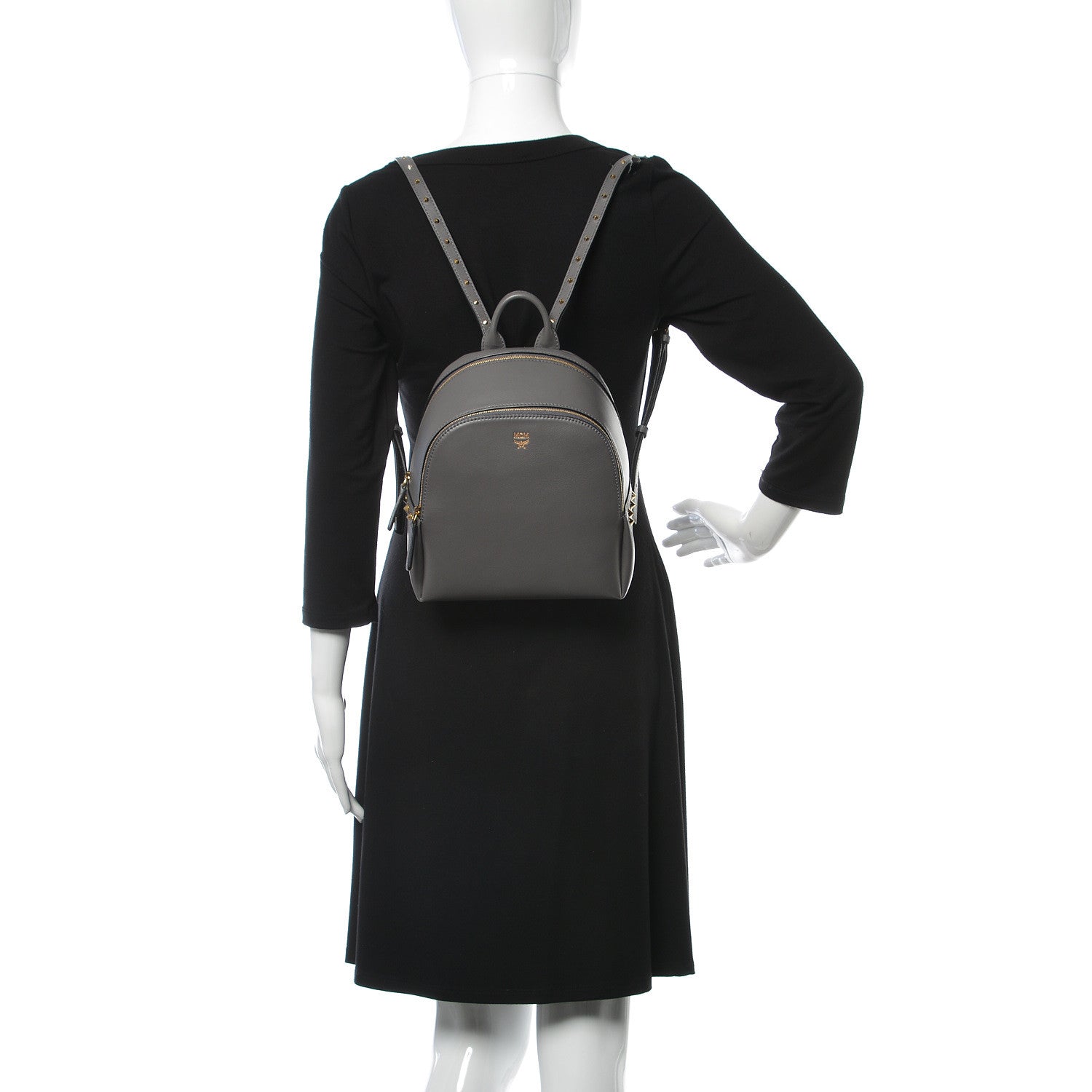 MCM Calfskin Mini Duchess Polke Studs Backpack Grey 2 of 10