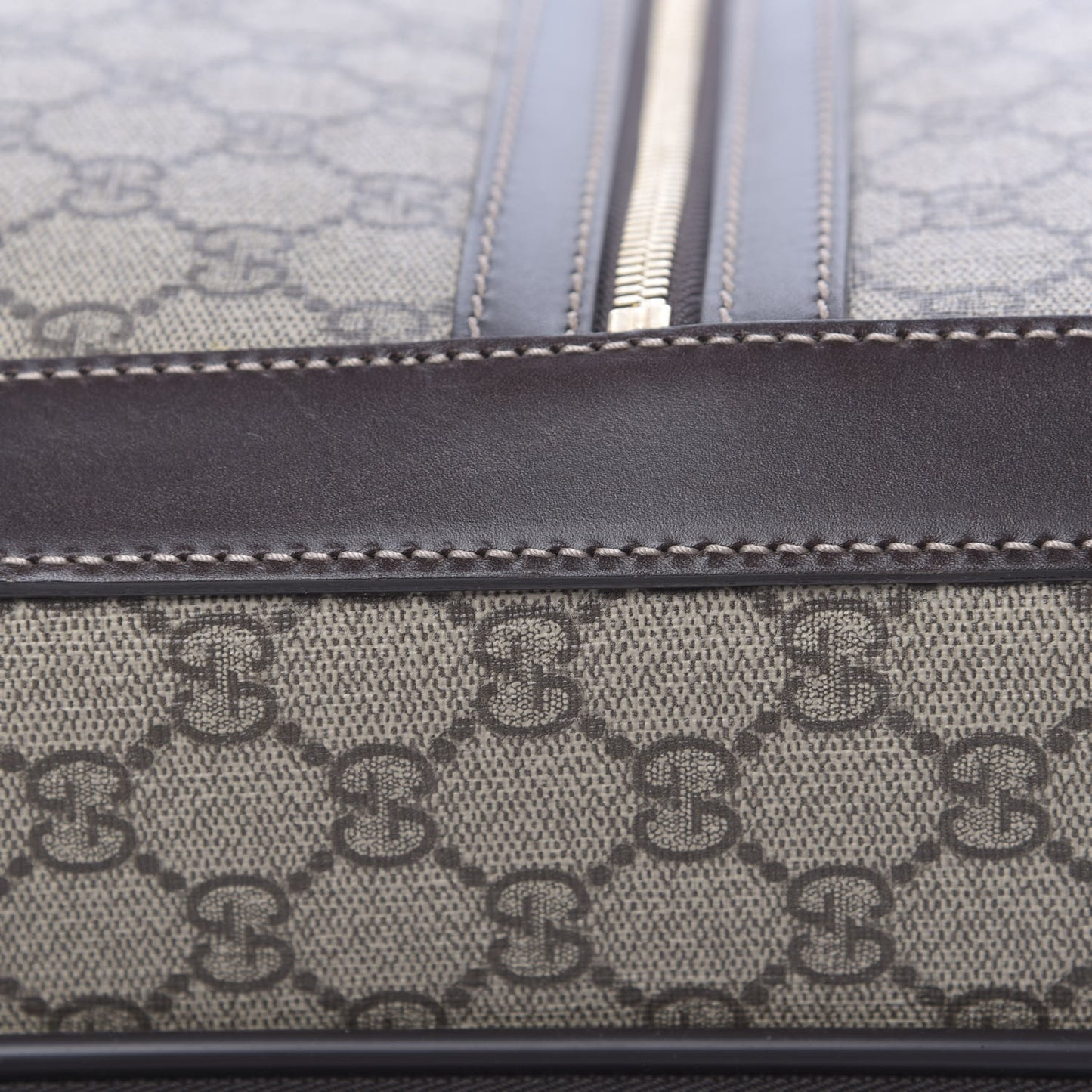 GG Supreme Monogram Selleria Calfskin Four Wheel Carry On Suitcase Beige Ebony Cocoa