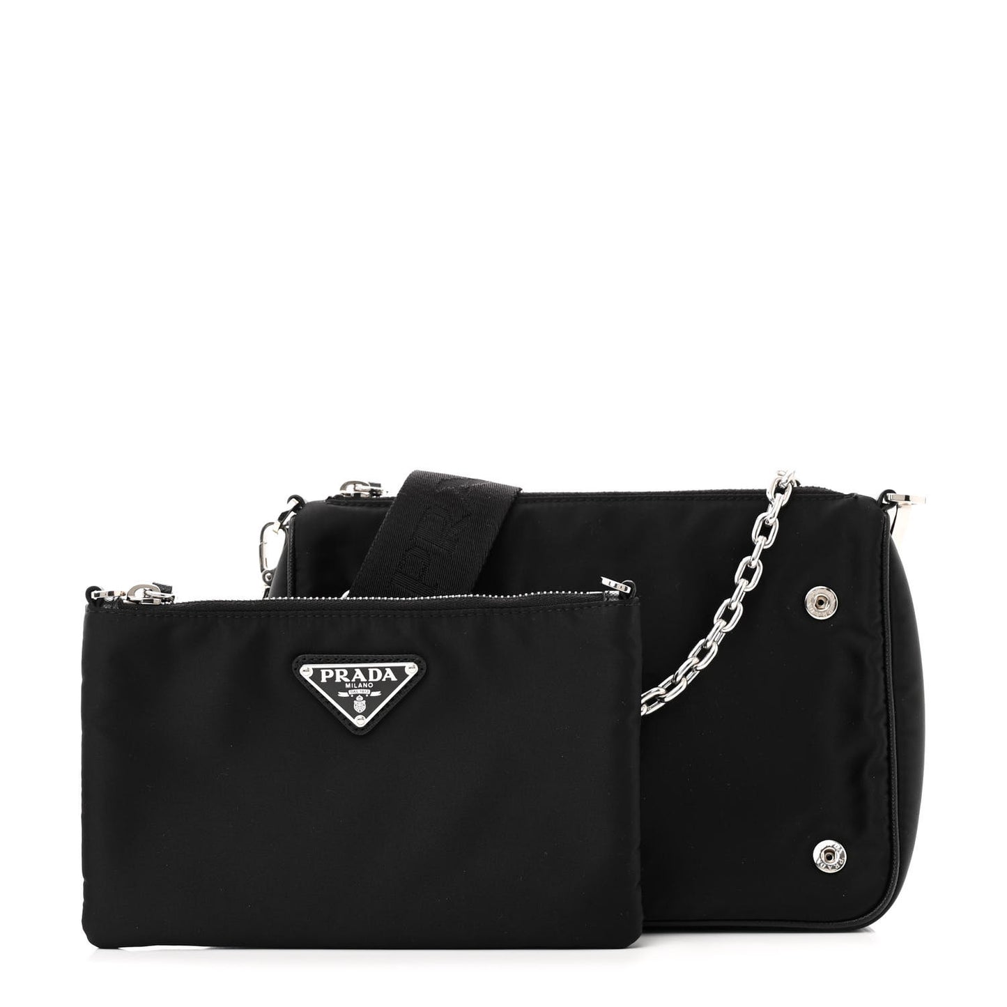 Re-Nylon Saffiano Double Pouch Shoulder Bag Black