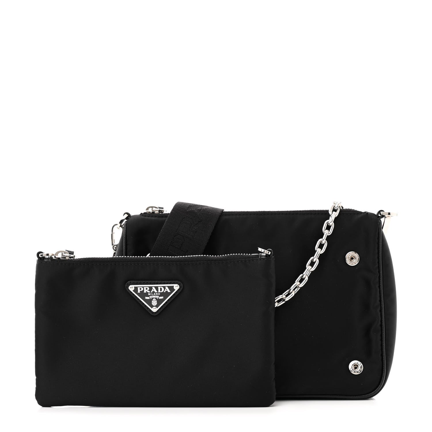 Prada Re-Nylon Saffiano Double Pouch Shoulder Bag Black 3 of 16