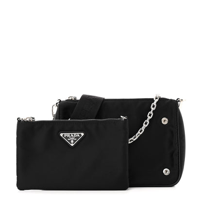 Prada Re-Nylon Saffiano Double Pouch Shoulder Bag Black 3 of 16