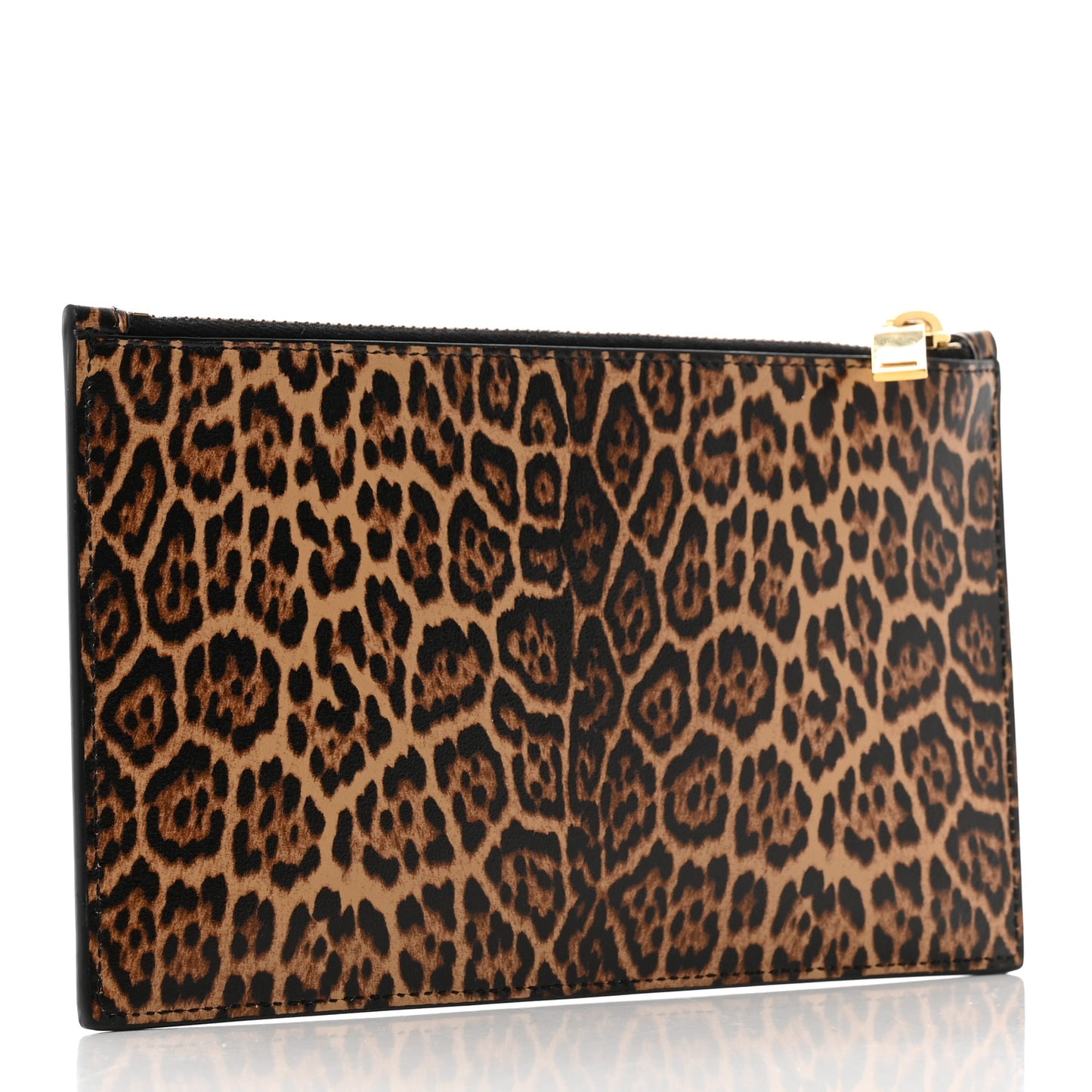 Calfskin Baby Cat Print Zip Pouch Toffee