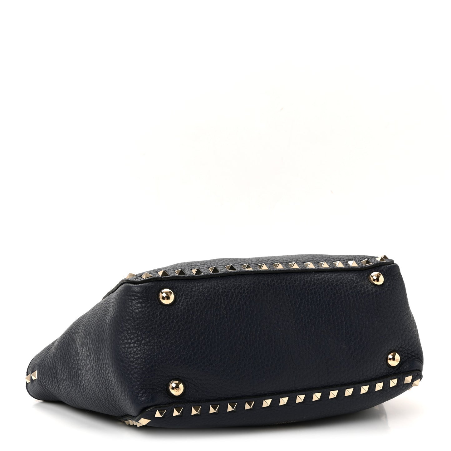Pebbled Calfskin Small Rockstud Tote Deep Denim