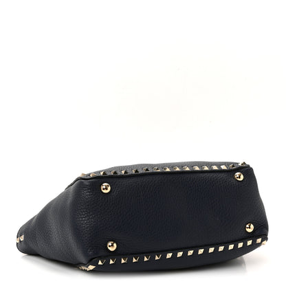 Valentino Garavani Pebbled Calfskin Small Rockstud Tote Deep Denim 4 of 9