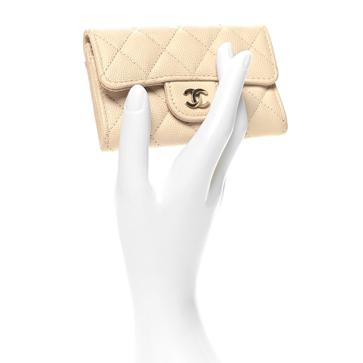Caviar Quilted Flap Card Holder Wallet White