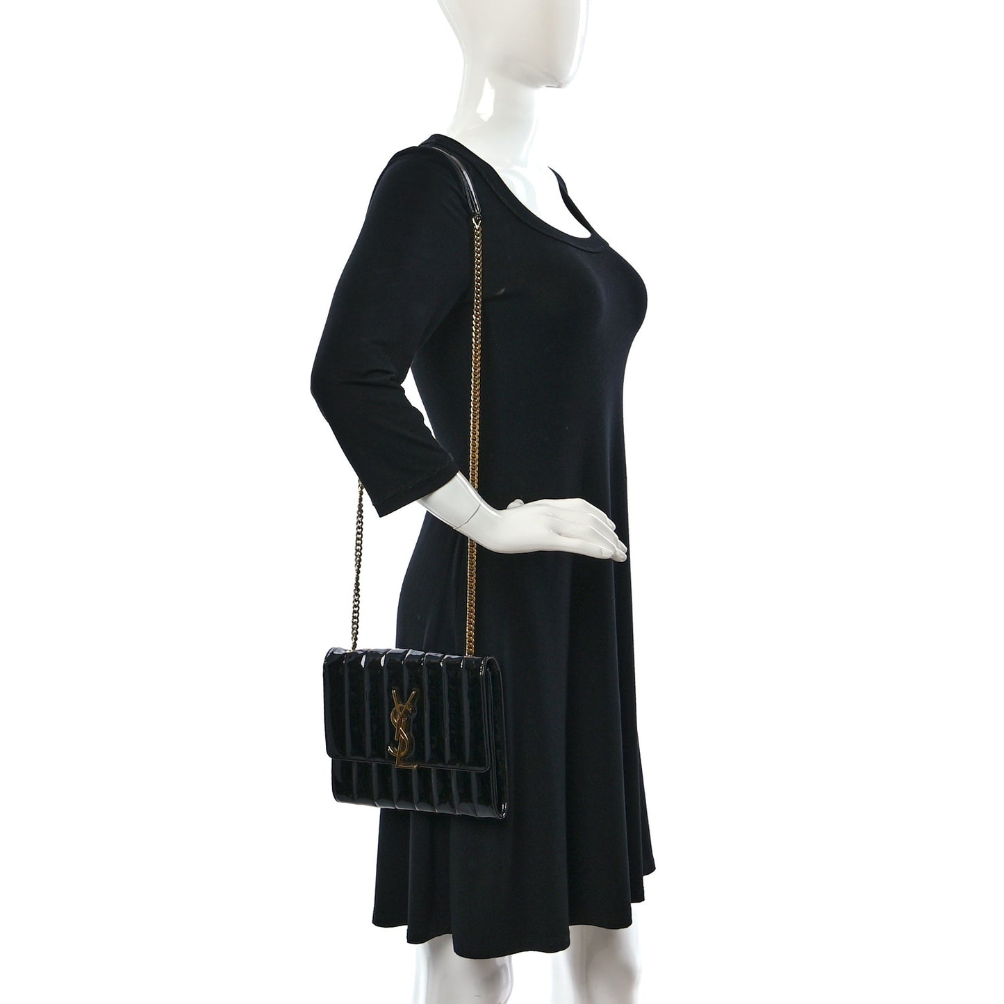 Patent Calfskin Matelasse Monogram Vicky Chain Wallet Black