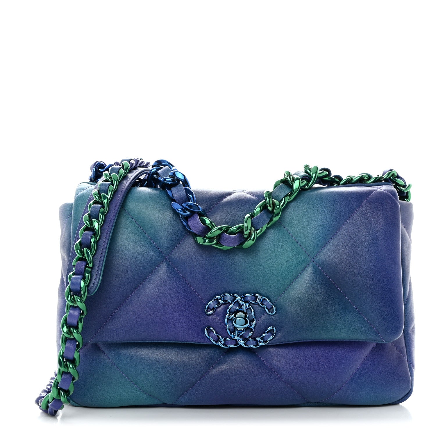 Chanel Tie Dye Calfskin Quilted Medium Chanel 19 Flap Blue Purple 1 of 10