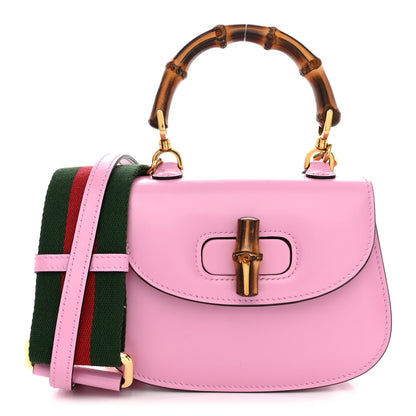 Gucci Boarded Dyana Lux Calfskin Web Mini Bamboo 1947 Top Handle Bag Nice Pink 1 of 10